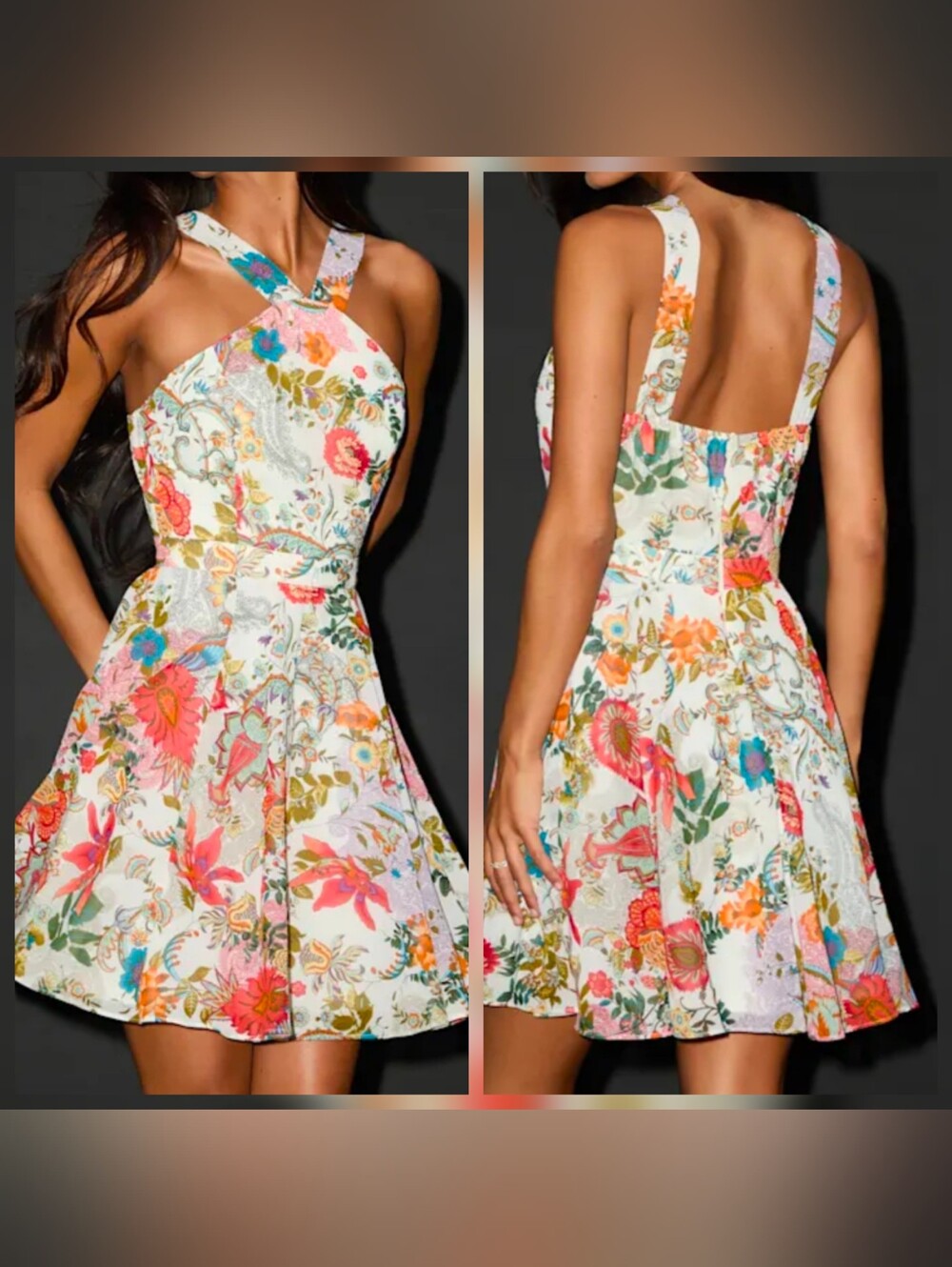 Lulus Forevermore Ivory Multi Floral Skater Dress - Size Medium - NWT!